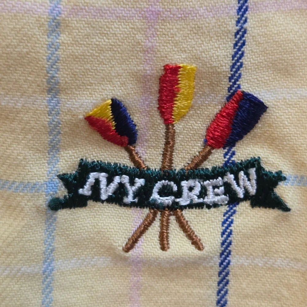 Ivy Crew Classics Men Large Yellow Windowpane Plaid Short Sleeve Button Up Shirt